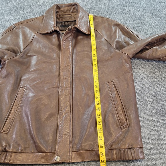 Claiborne 100% Lambskin Leather Bomber Jacket Mens M Brown Full Zip Quilt Liner - Picture 4 of 8